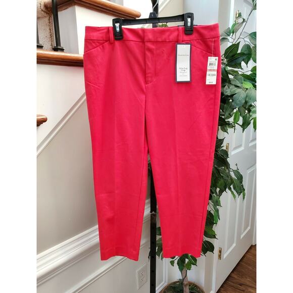 Charter Club Women Red Cotton & Rayon Mid Rise Slim Leg Crop Pant Size 12 Petite - Picture 1 of 12